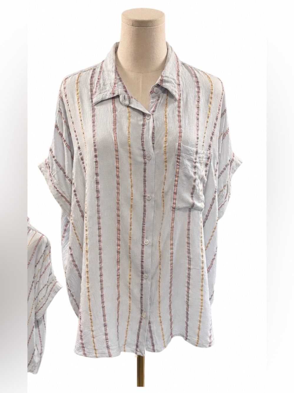En Crème Metallic Stripe Button Down Shirt Large